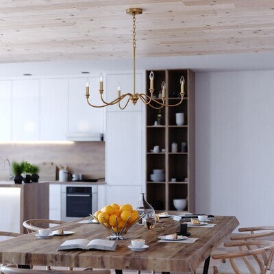 Vaxcel - H0318 - Six Light Chandelier - Annabelle - Muted Brass