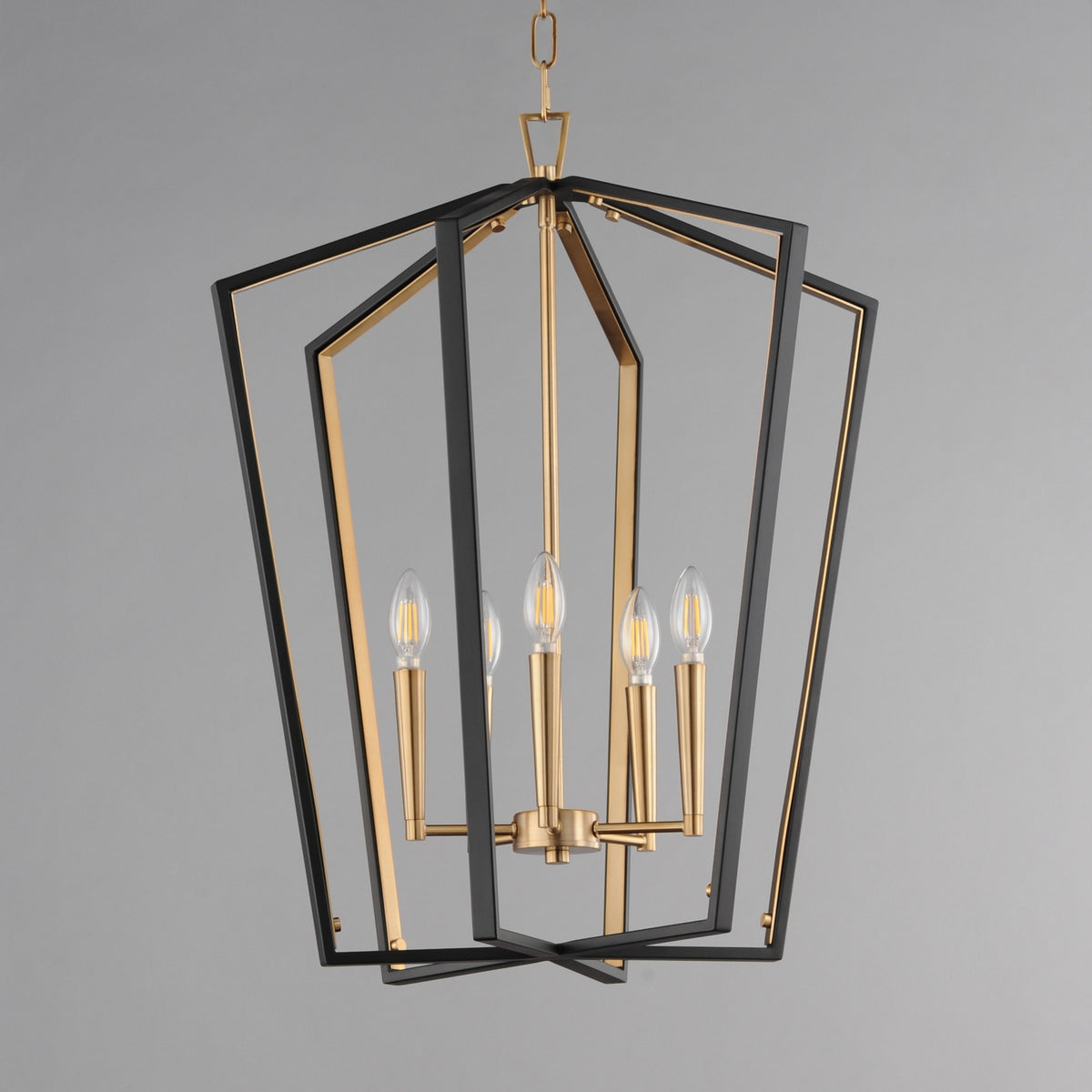 Maxim - 28615BKNAB - Five Light Pendant - Melrose - Black / Natural Aged Brass