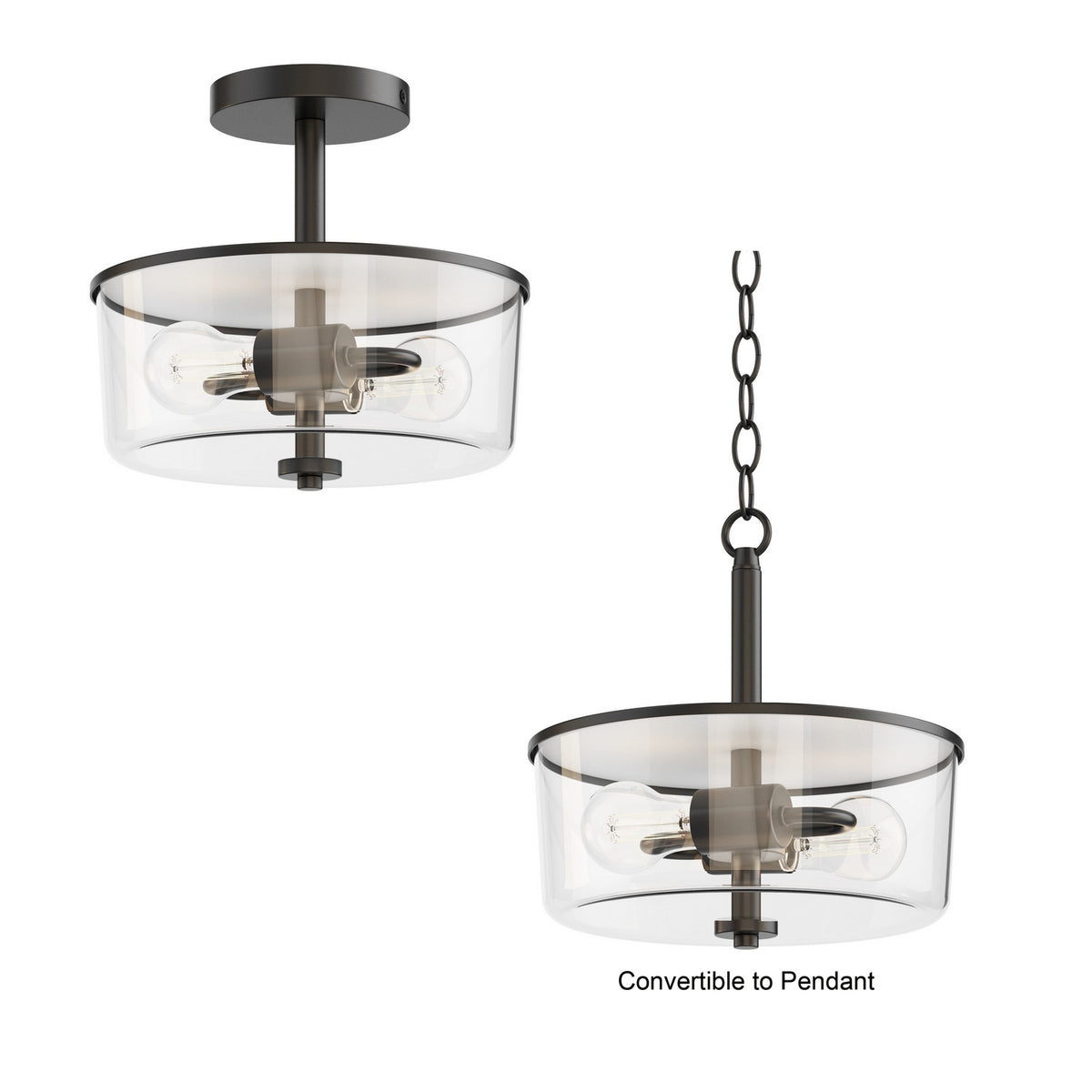Maxim - 5692CLBK - Two Light Semi Flush/Pendant Convertible - Fuller - Black