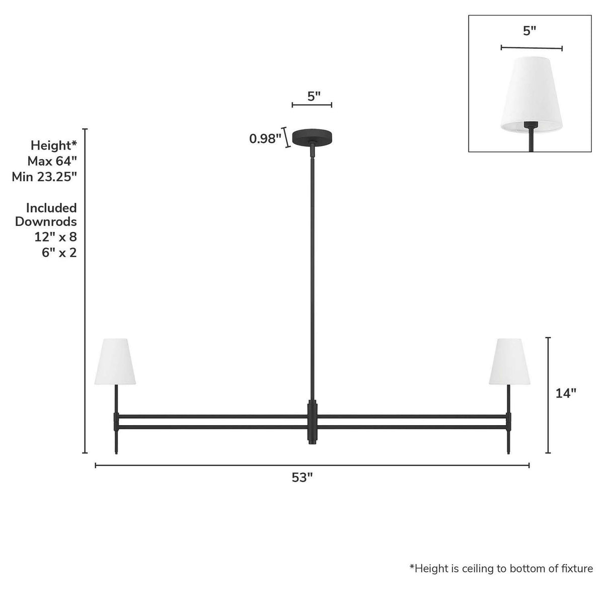 Hunter - 13252 - Two Light Chandelier - Camelia Stem - Matte Black