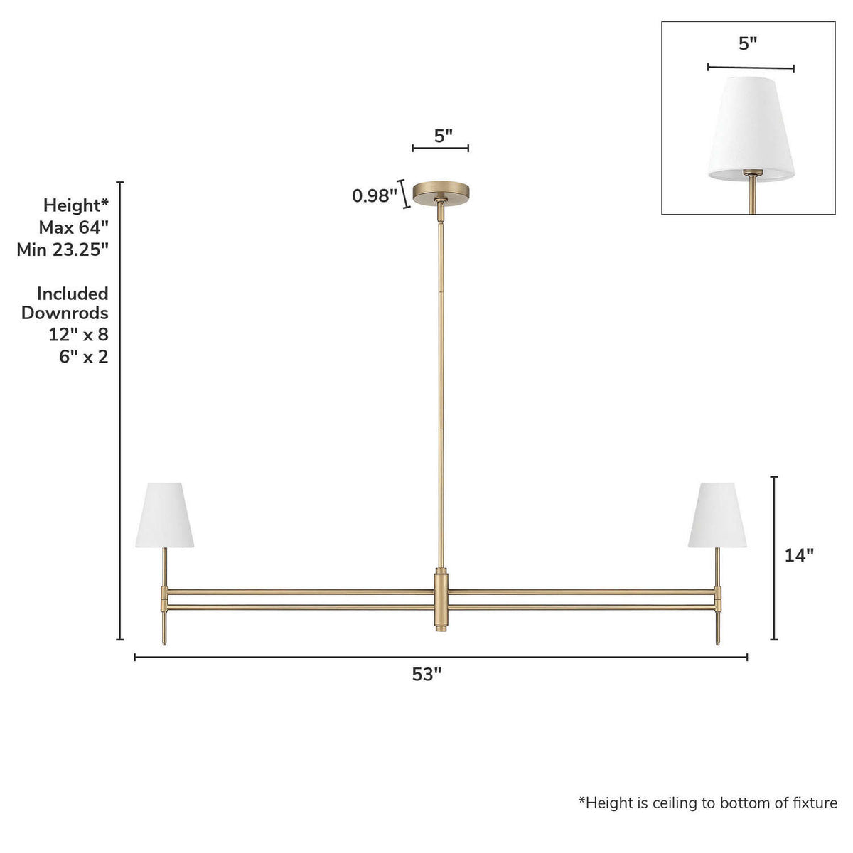 Hunter - 13252 - Two Light Chandelier - Camelia Stem - Matte Black