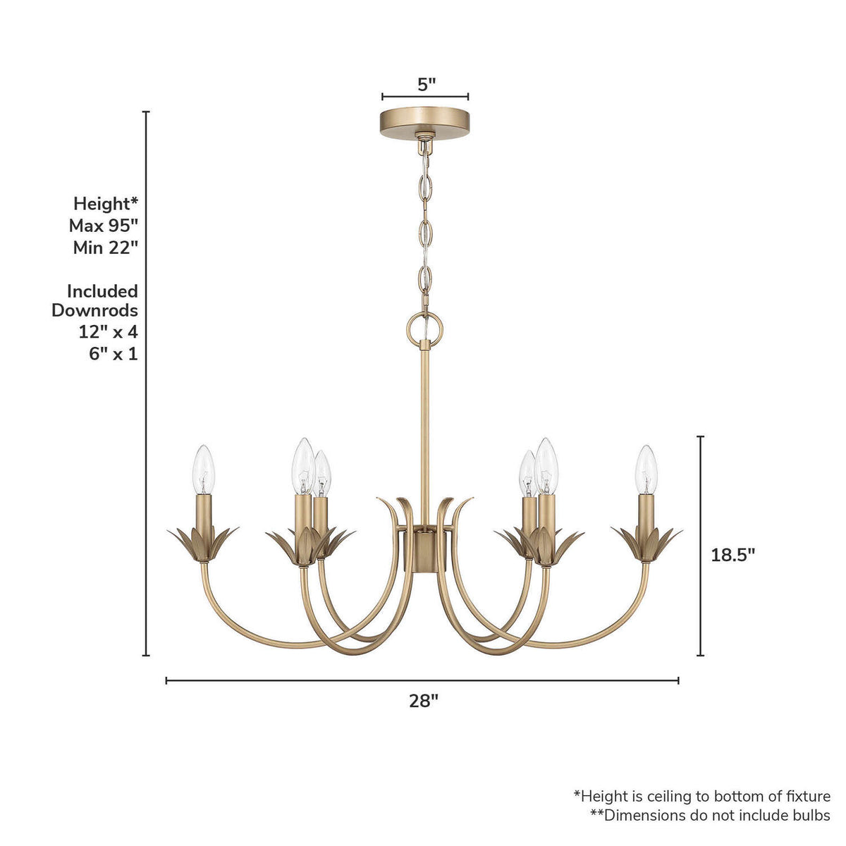 Hunter - 13261 - Six Light Chandelier - Junie Bud - Luxe Gold