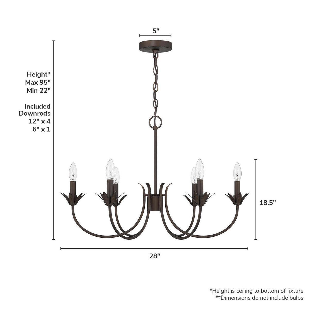 Hunter - 13261 - Six Light Chandelier - Junie Bud - Luxe Gold
