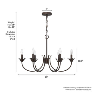 Hunter - 13261 - Six Light Chandelier - Junie Bud - Luxe Gold
