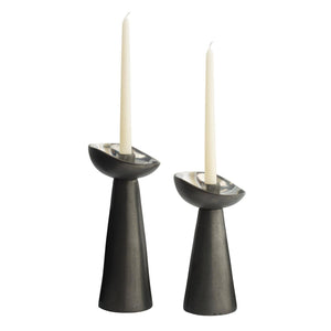 Arteriors - ACI09 - Candle Holders, Set of 2 - Argemone - Blackened/Polished Silver