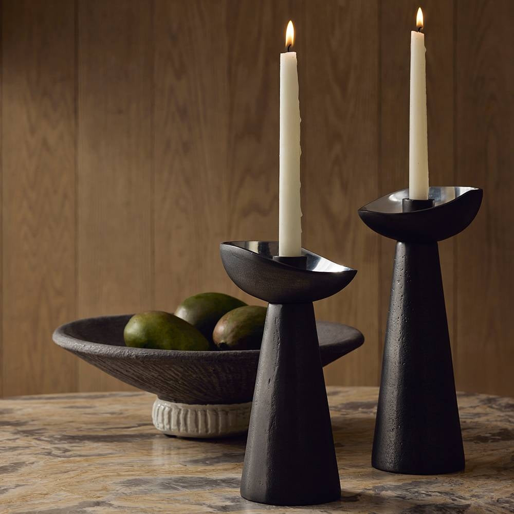 Arteriors - ACI09 - Candle Holders, Set of 2 - Argemone - Blackened/Polished Silver