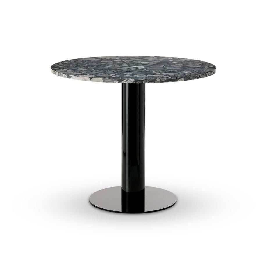 Tube Dining Table Black Pebble Marble Top 900mm